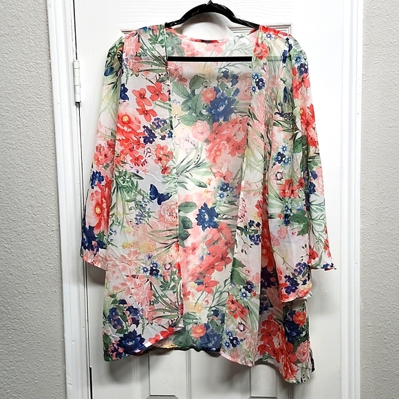 Boutique Brand Sheer Floral Kimono Cardigan, Size S - Picture 2 of 4
